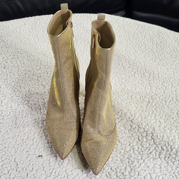 Michael Kors Clara Glitter Chain-Mesh Heeled Ankle Boot Gold size 8 - Picture 4 of 6